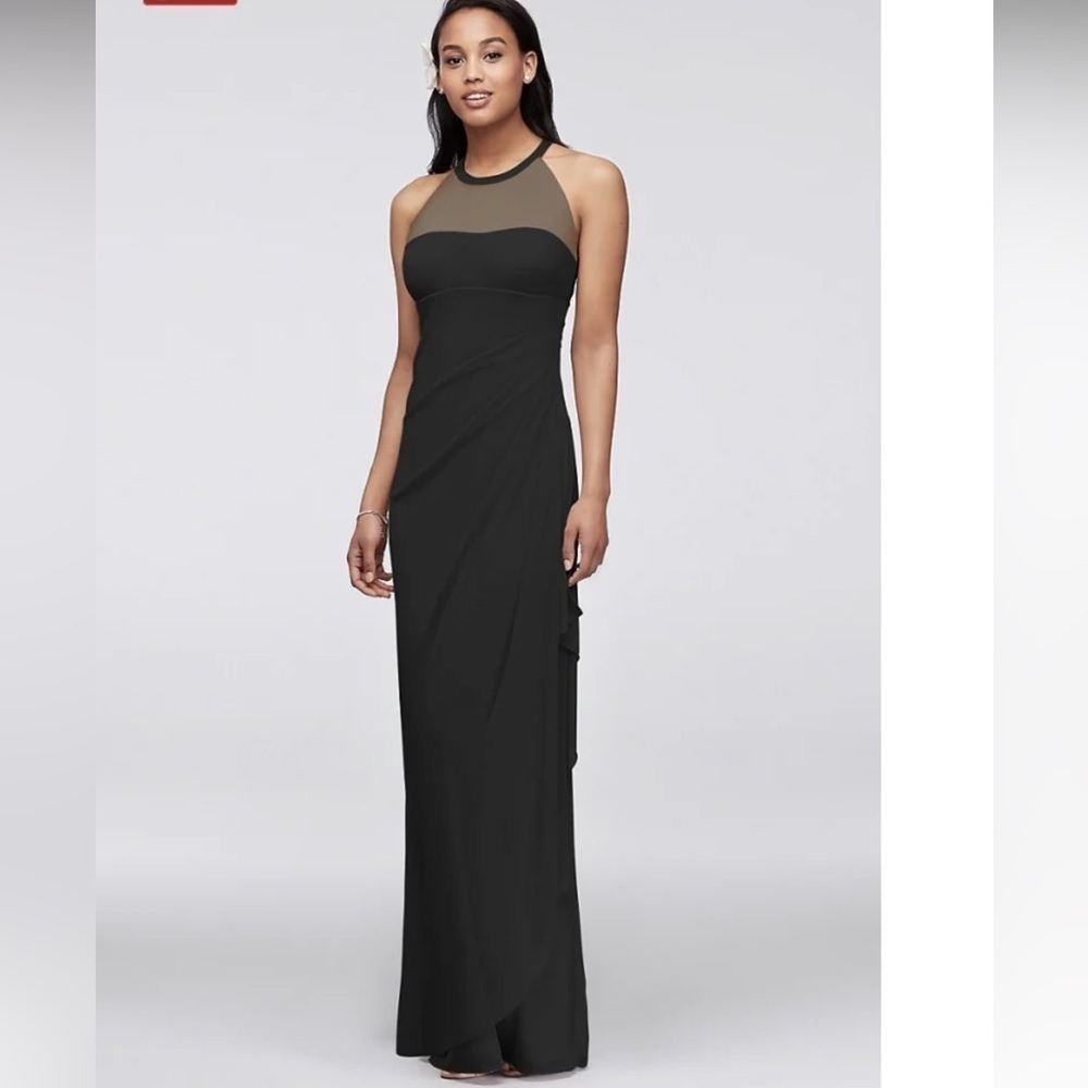 David’s Bridal Long Mesh Dress With Illusion Halter Neckline Black Size 10